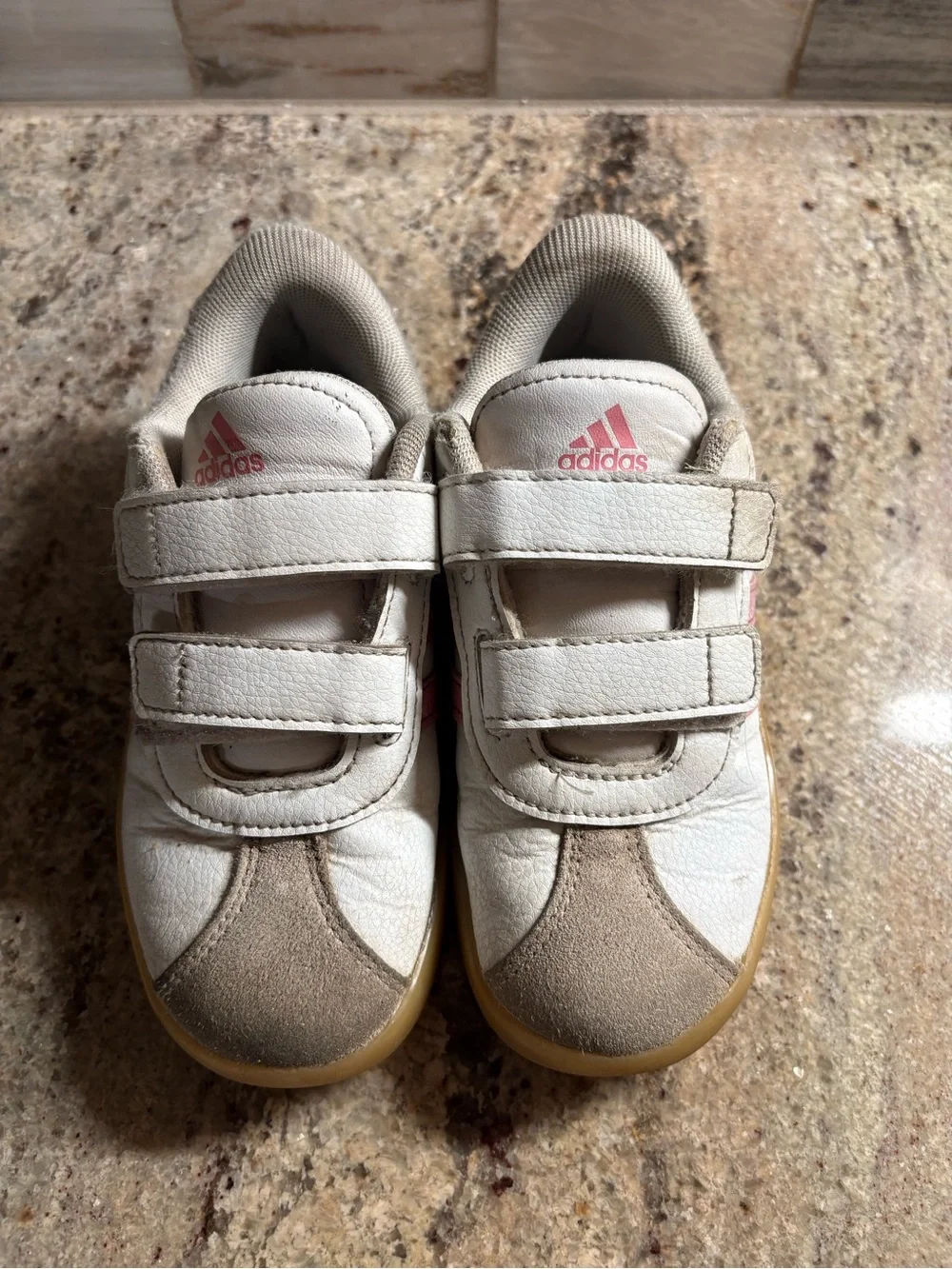 adidas Kids White & Pink Velcro Casual Sneakers